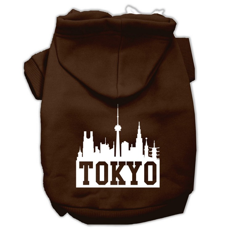 Tokyo Skyline Screen Print Pet Hoodies Brown Size XS