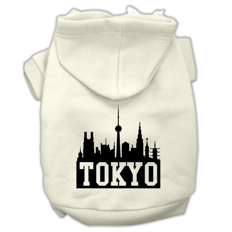 Tokyo Skyline Screen Print Pet Hoodies Cream Size Med