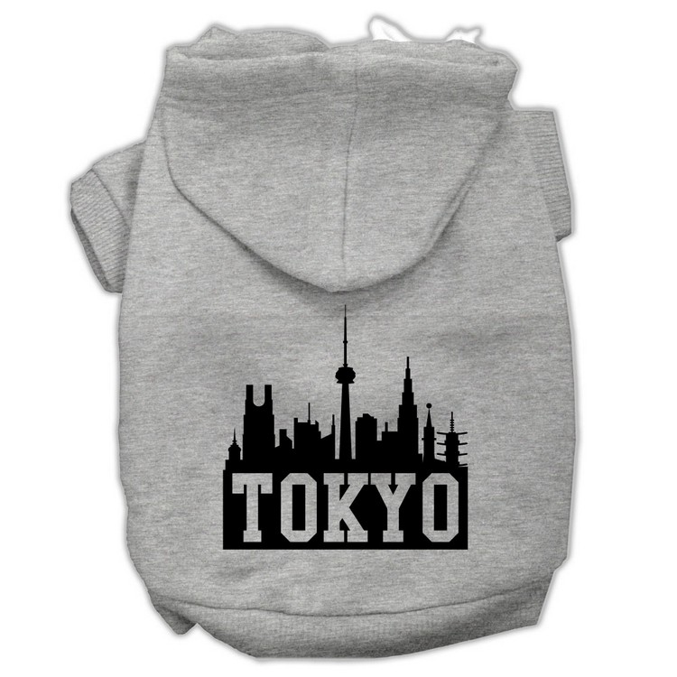 Tokyo Skyline Screen Print Pet Hoodies Grey Size XS