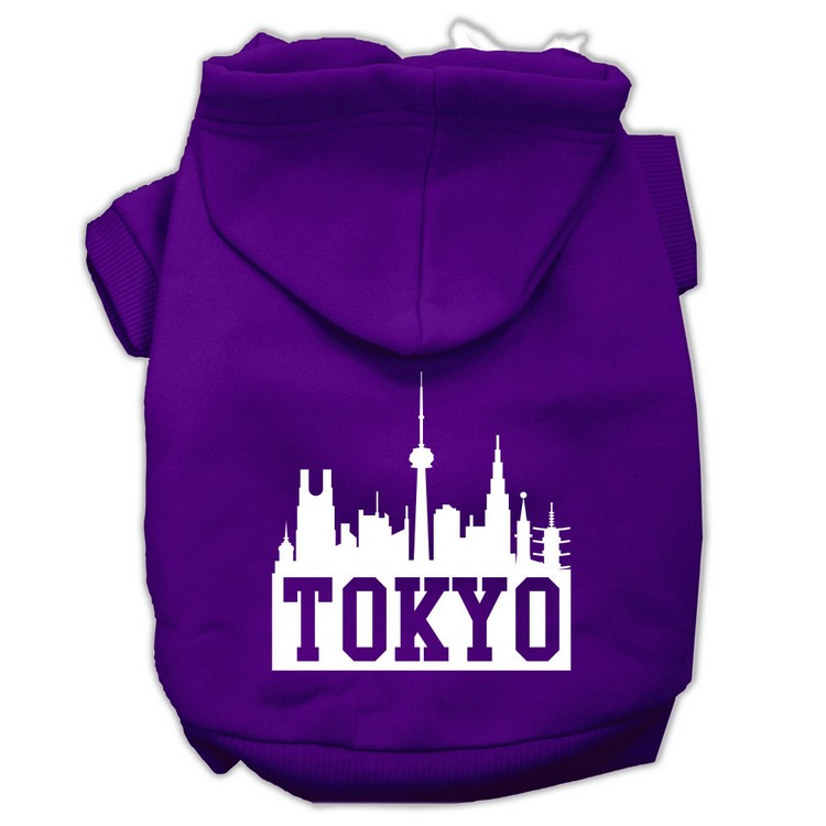 Tokyo Skyline Screen Print Pet Hoodies Purple Size XS