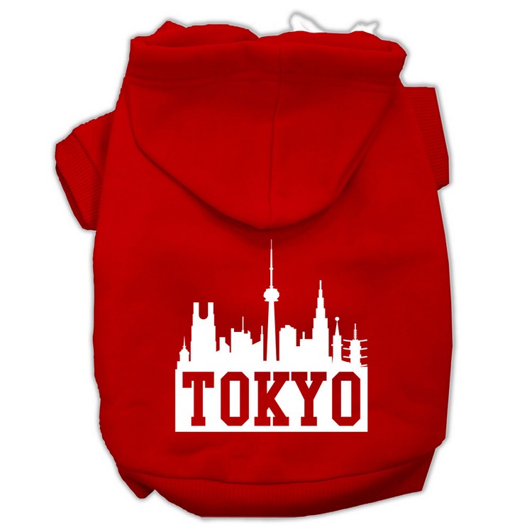 Tokyo Skyline Screen Print Pet Hoodies Red Size XS