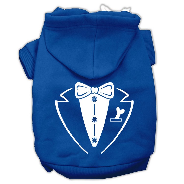 Tuxedo Screen Print Pet Hoodies Blue Size XS