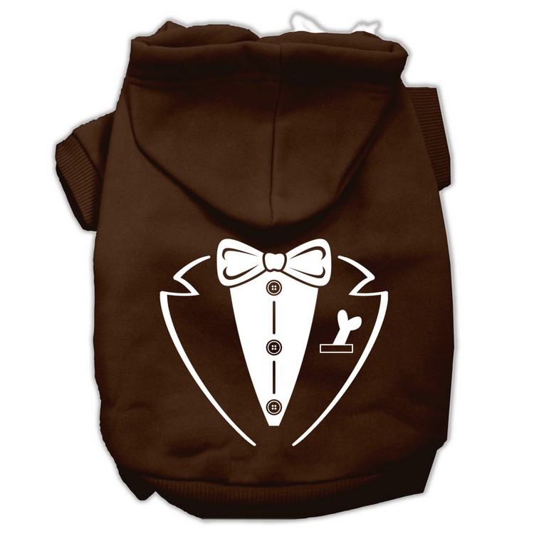 Tuxedo Screen Print Pet Hoodies Brown Size XS