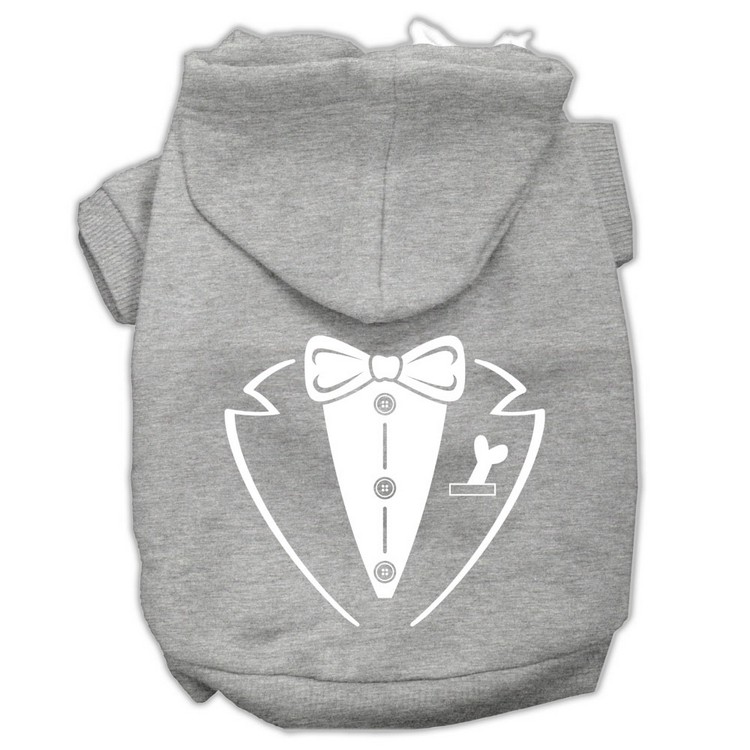 Tuxedo Screen Print Pet Hoodies Grey Size XS