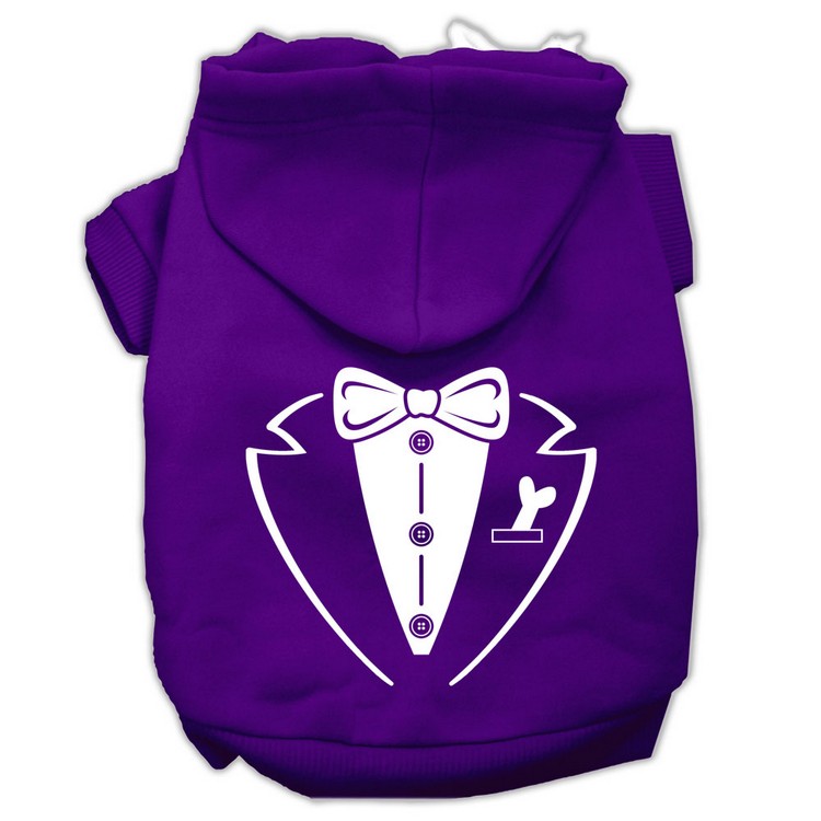 Tuxedo Screen Print Pet Hoodies Purple Size XS