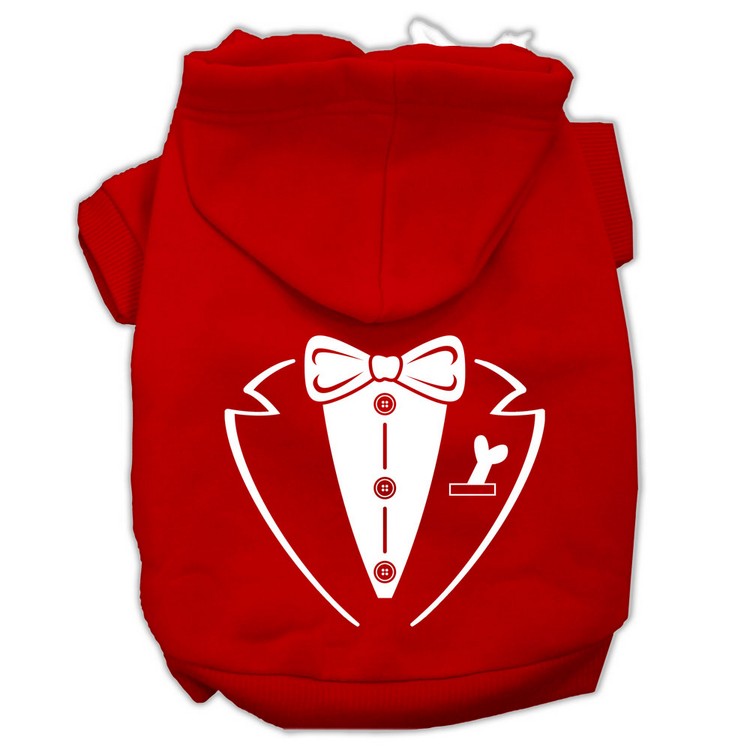 Tuxedo Screen Print Pet Hoodies Red Size XS