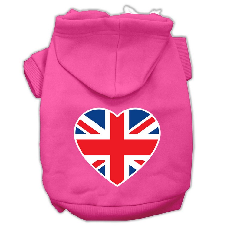 British Flag Heart Screen Print Pet Hoodies Bright Pink Size XXL