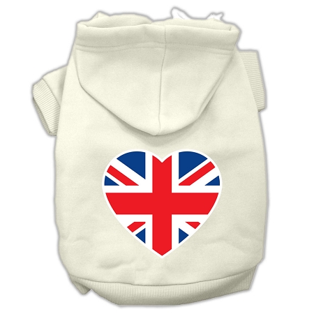British Flag Heart Screen Print Pet Hoodies Cream Size XL
