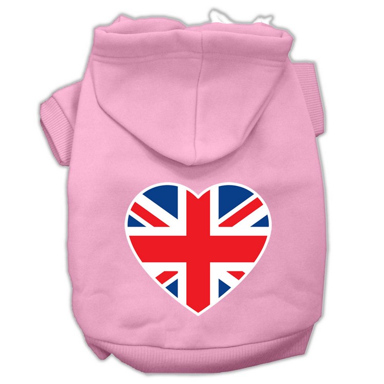 British Flag Heart Screen Print Pet Hoodies Light Pink Size Med