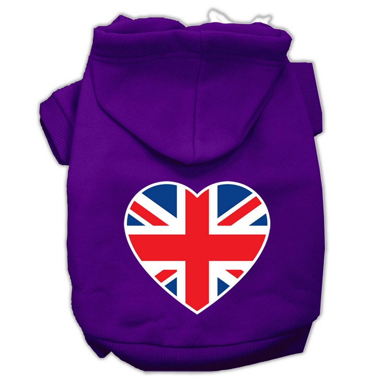 British Flag Heart Screen Print Pet Hoodies Purple Size XL
