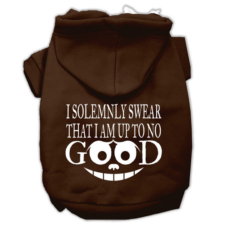 Up to No Good Screen Print Pet Hoodies Brown Size Lg