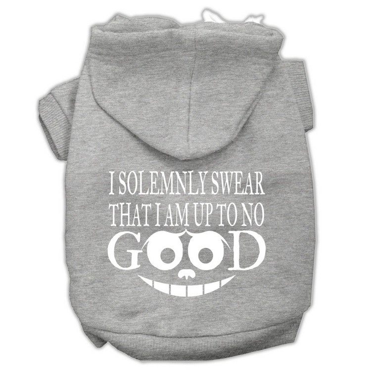 Up to No Good Screen Print Pet Hoodies Grey Size Lg