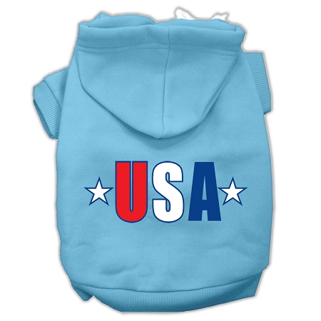 USA Star Screen Print Pet Hoodies Baby Blue Size XS