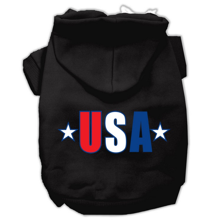 USA Star Screen Print Pet Hoodies Black Size Lg