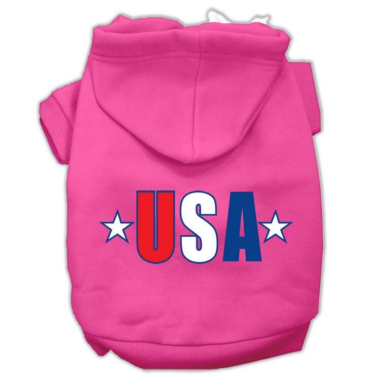 USA Star Screen Print Pet Hoodies Bright Pink Size Med