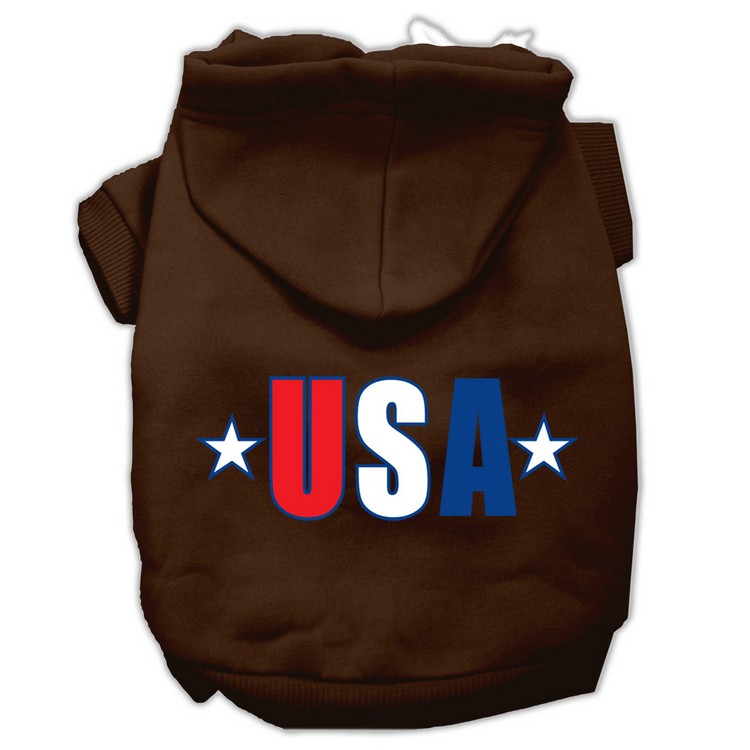 USA Star Screen Print Pet Hoodies Brown Size XS