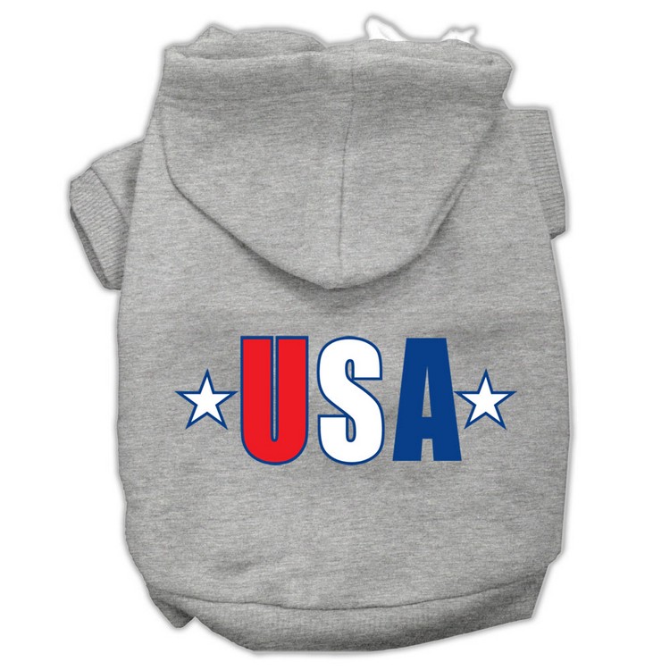 USA Star Screen Print Pet Hoodies Grey Size XS