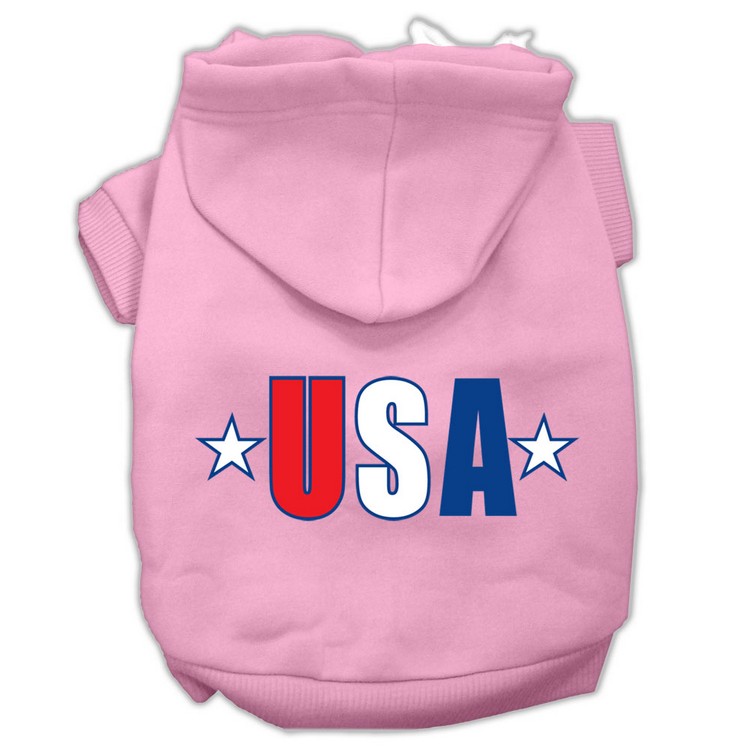 USA Star Screen Print Pet Hoodies Light Pink Size Med