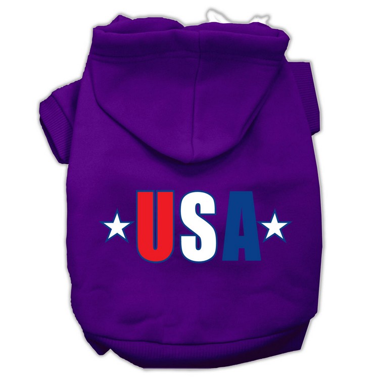 USA Star Screen Print Pet Hoodies Purple Size XS