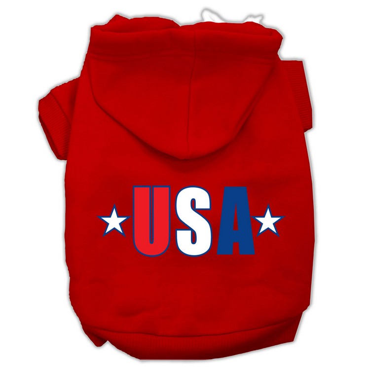 USA Star Screen Print Pet Hoodies Red Size XS