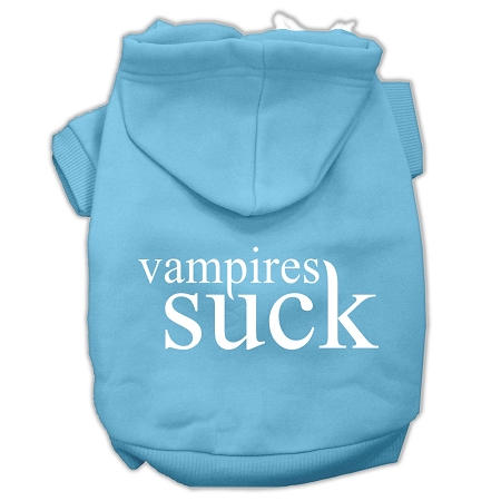 Vampires Suck Screen Print Pet Hoodies Baby Blue Size XS