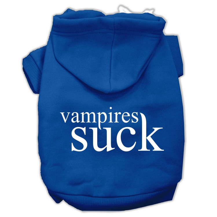 Vampires Suck Screen Print Pet Hoodies Blue Size XS