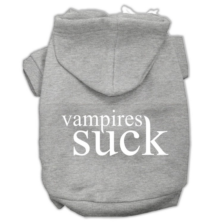 Vampires Suck Screen Print Pet Hoodies Grey Size XS