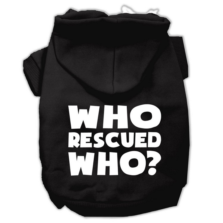 Who Rescued Who Screen Print Pet Hoodies Black Size Med