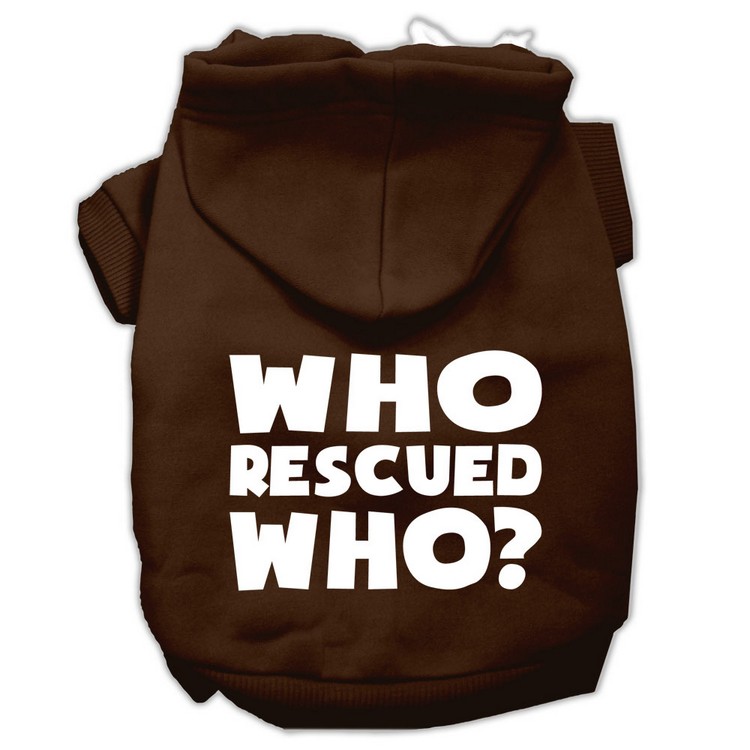 Who Rescued Who Screen Print Pet Hoodies Brown Size Med