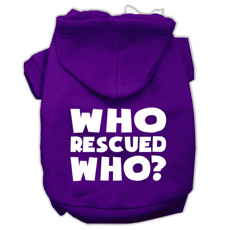 Who Rescued Who Screen Print Pet Hoodies Purple Size Med