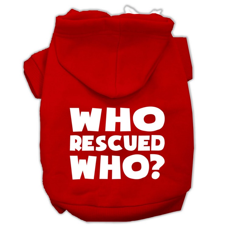 Who Rescued Who Screen Print Pet Hoodies Red Size XS