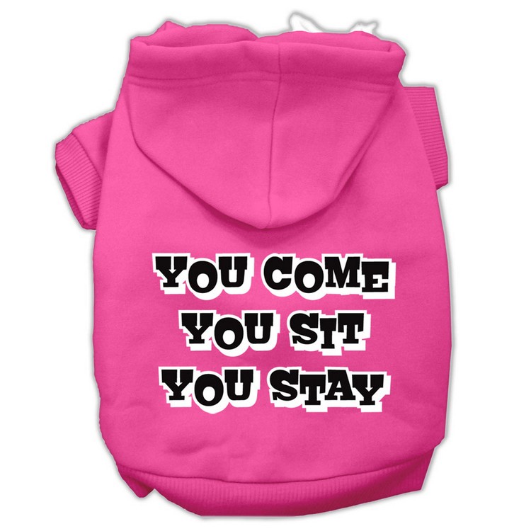 You Come, You Sit, You Stay Screen Print Pet Hoodies Bright Pink Size XXL