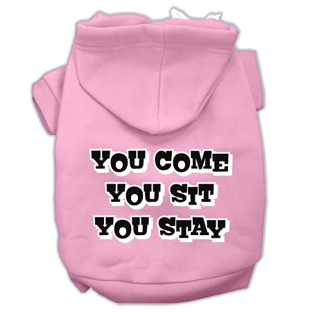 You Come, You Sit, You Stay Screen Print Pet Hoodies Light Pink Size L