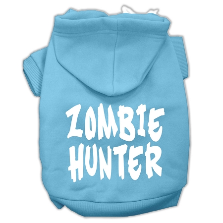 Zombie Hunter Screen Print Pet Hoodies Baby Blue Size M