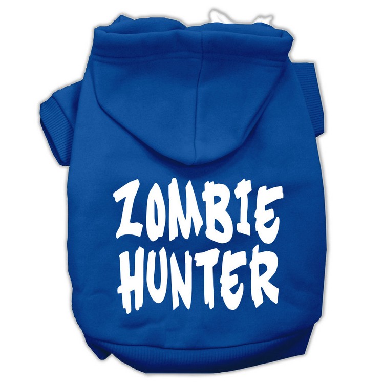 Zombie Hunter Screen Print Pet Hoodies Blue Size S