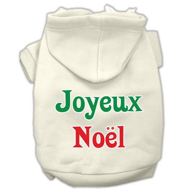 Joyeux Noel Screen Print Pet Hoodies Cream Size S