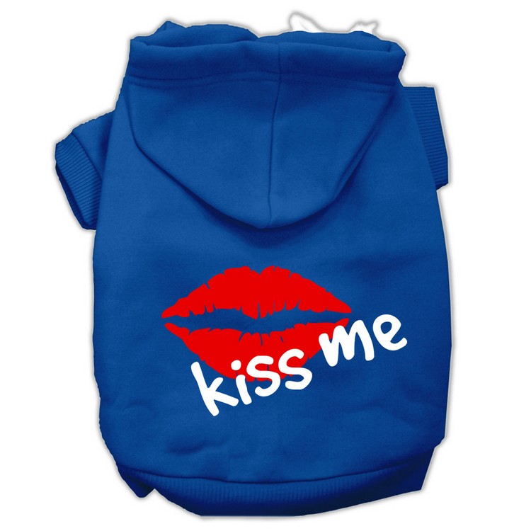 Kiss Me Screen Print Pet Hoodies Blue Size Lg