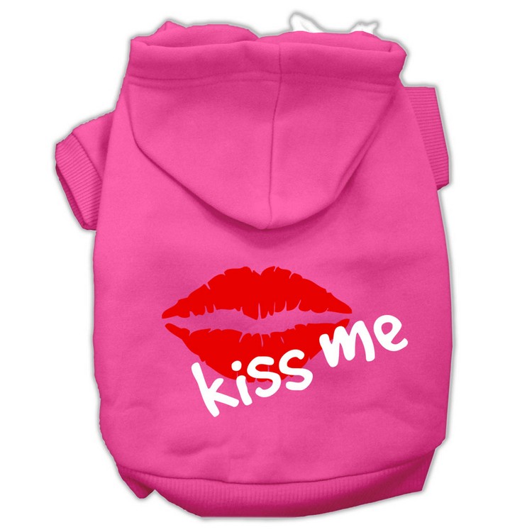 Kiss Me Screen Print Pet Hoodies Bright Pink Size Lg