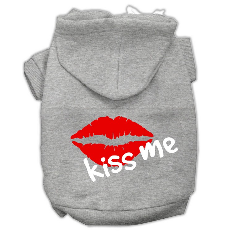 Kiss Me Screen Print Pet Hoodies Grey Size XS