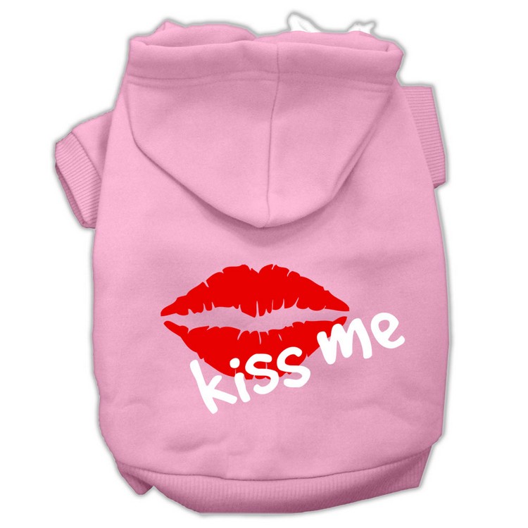 Kiss Me Screen Print Pet Hoodies Light Pink Size XS