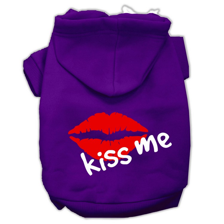 Kiss Me Screen Print Pet Hoodies Purple Size XL