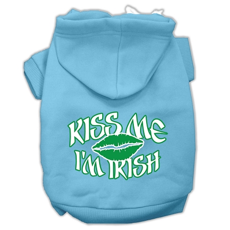 Kiss Me I'm Irish Screen Print Pet Hoodies Baby Blue Size Lg