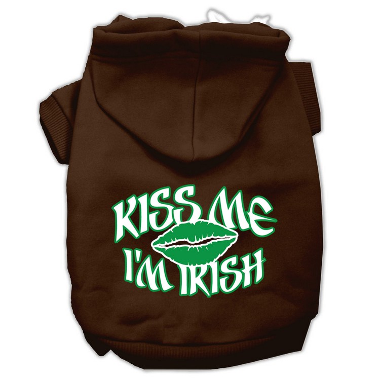 Kiss Me I'm Irish Screen Print Pet Hoodies Brown Size Lg