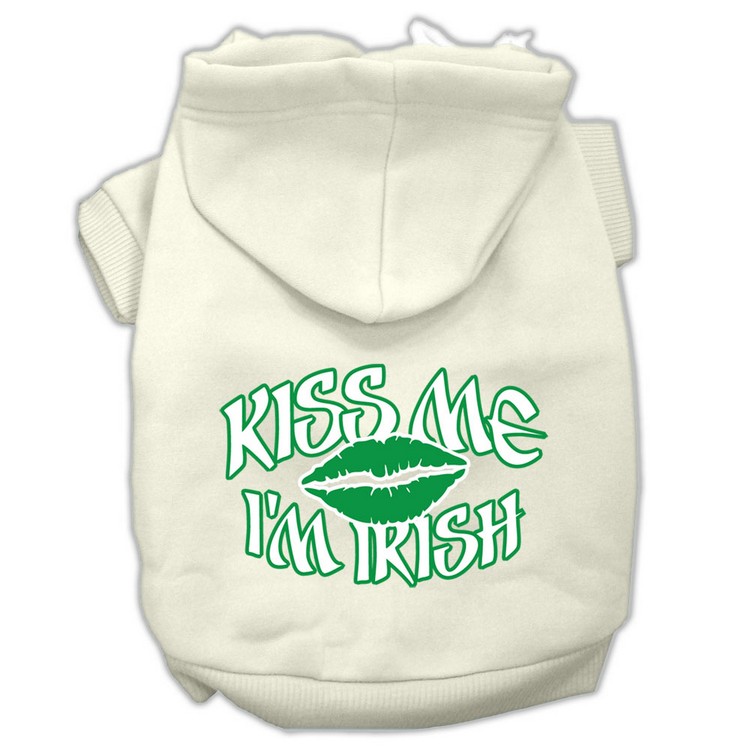 Kiss Me I'm Irish Screen Print Pet Hoodies Cream Size Sm