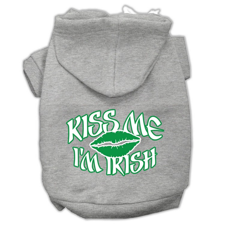 Kiss Me I'm Irish Screen Print Pet Hoodies Grey Size XS