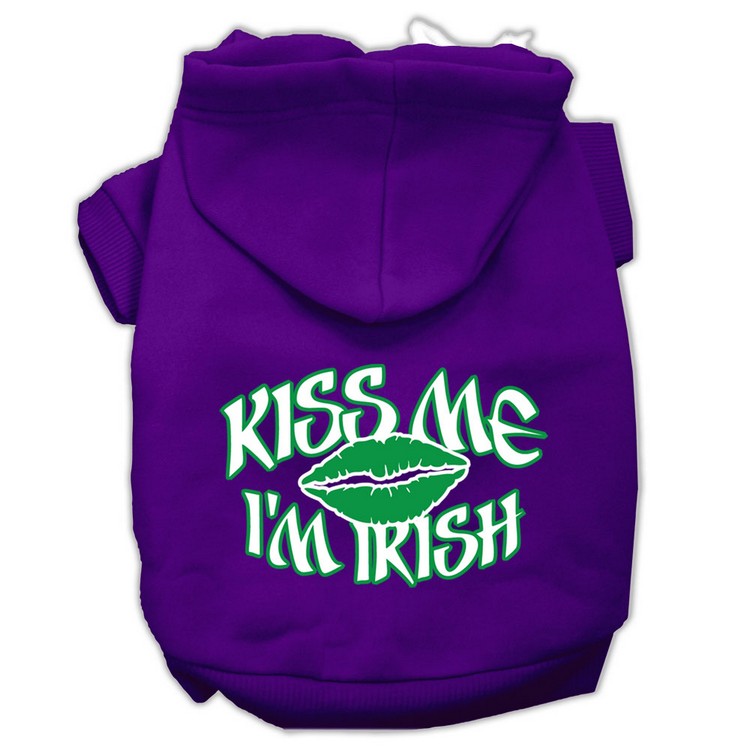 Kiss Me I'm Irish Screen Print Pet Hoodies Purple Size Sm