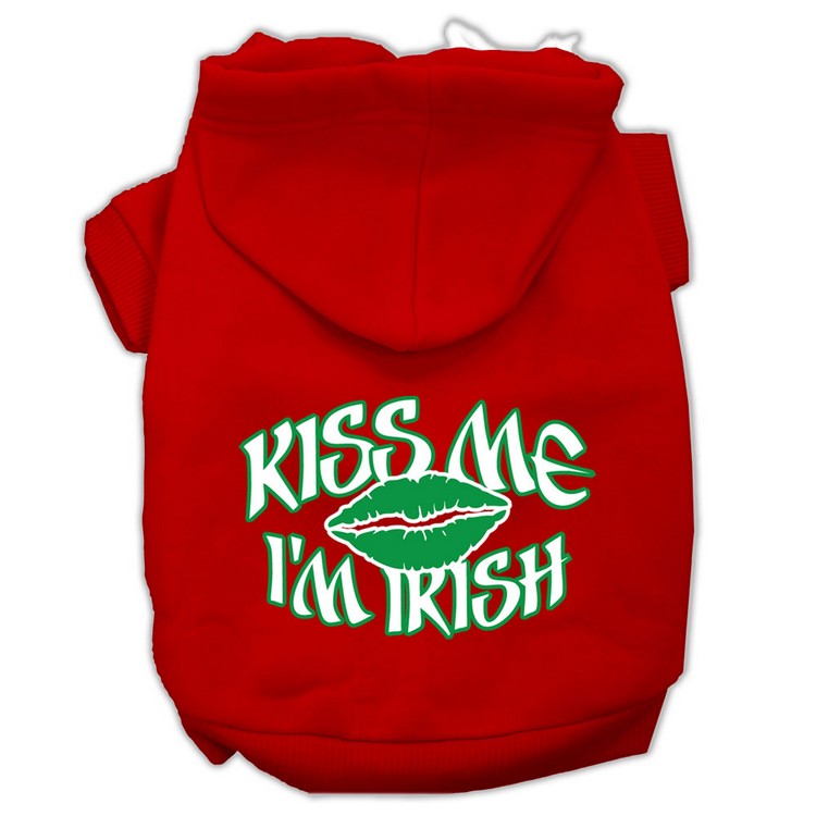 Kiss Me I'm Irish Screen Print Pet Hoodies Red Size XS