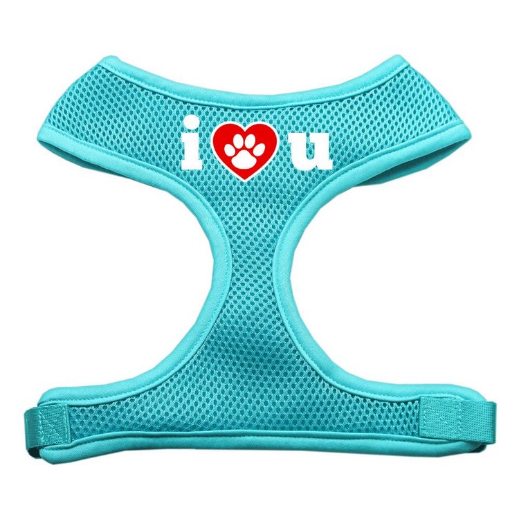 I Love U Screen Print Mesh Pet Harness Aqua