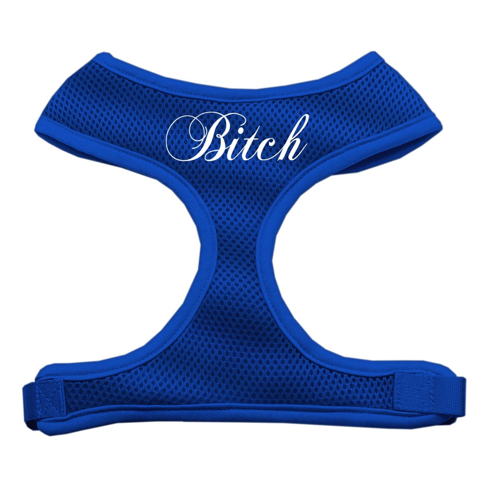 Bitch Screen Print Mesh Pet Harness Blue