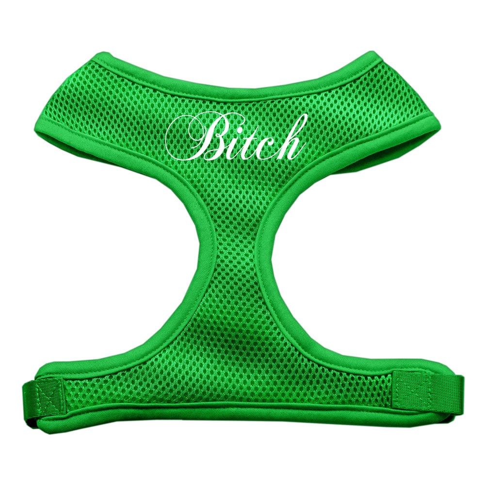 Bitch Screen Print Mesh Pet Harness Emerald Green